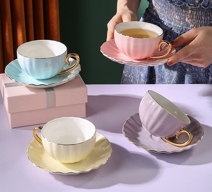 Elegant Purple Ceramic Cups, Unique Coffee Cup and Saucer in Gift Box