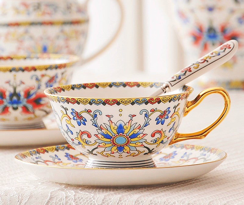 Blue Bone China Porcelain Tea Cup Set, British Royal Ceramic Cups