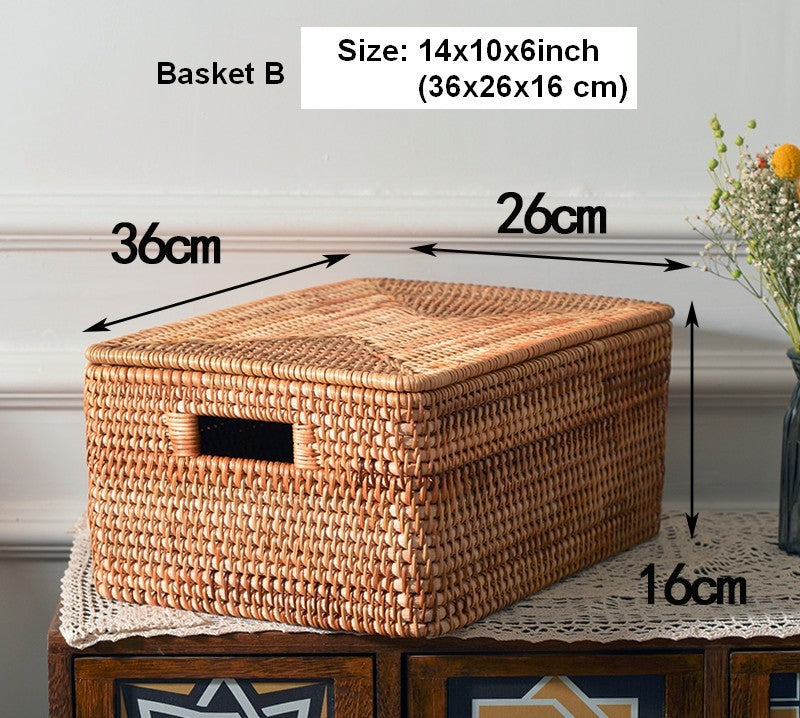 Rectangular Storage Basket with Lid, Rattan Basket, Storage Basket for –  Silvia Home Craft