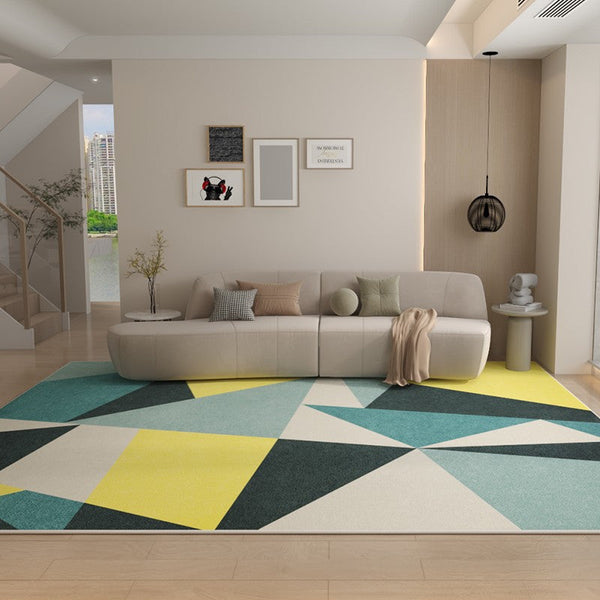 Geometric Carpets for Living Room, Contemporary Modern Rugs Next to Bed, Blue Modern Rugs under Dining Room Table-Silvia Home Craft