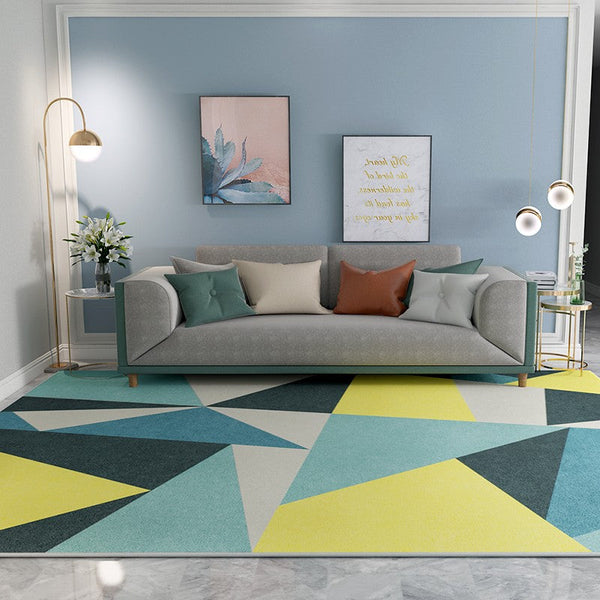 Geometric Carpets for Living Room, Contemporary Modern Rugs Next to Bed, Blue Modern Rugs under Dining Room Table-Silvia Home Craft