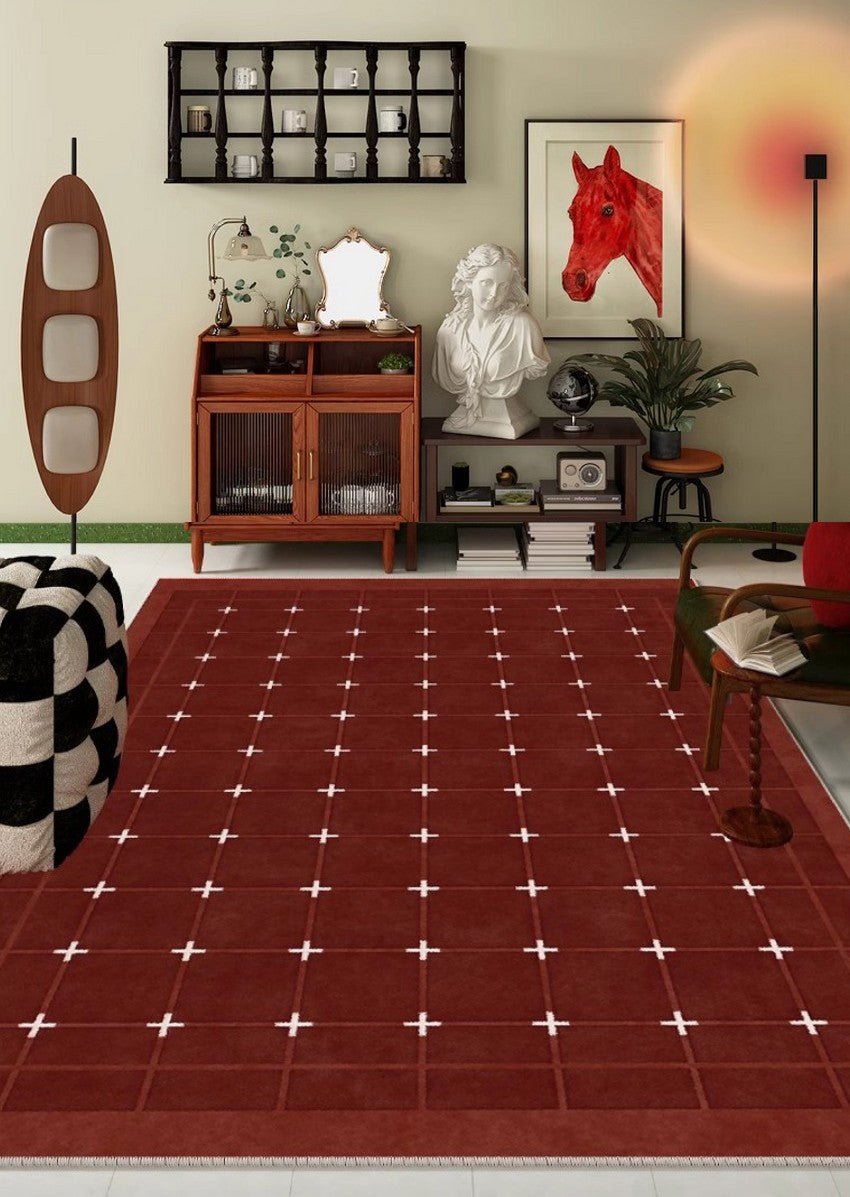 Abstract Area Rugs for Living Room, Geometric Contemporary Modern Carpets Next to Bed, Mid Century Red Rugs under Dining Room Table-Silvia Home Craft