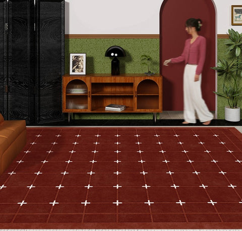 Geometric Contemporary Modern Carpets Next to Bed, Abstract Area Rugs for Living Room, Mid Century Red Rugs under Dining Room Table-Silvia Home Craft