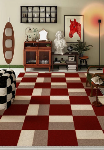 Geometric Modern Rug Placement Ideas for Bedroom, Contemporary Modern Rugs for Dining Room, Red Mid Century Modern Rugs for Living Room-Silvia Home Craft