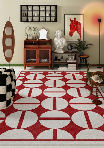 Modern Rug Placement Ideas for Bedroom, Contemporary Modern Rugs for Dining Room, Red Mid Century Geometric Rugs for Living Room-Silvia Home Craft