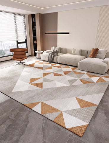 Modern Gray Rugs under Dining Room Table, Modern Carpets for Kitchen, Geometric Contemporary Modern Rugs Next to Bed, Abstract Area Rugs for Living Room-Silvia Home Craft