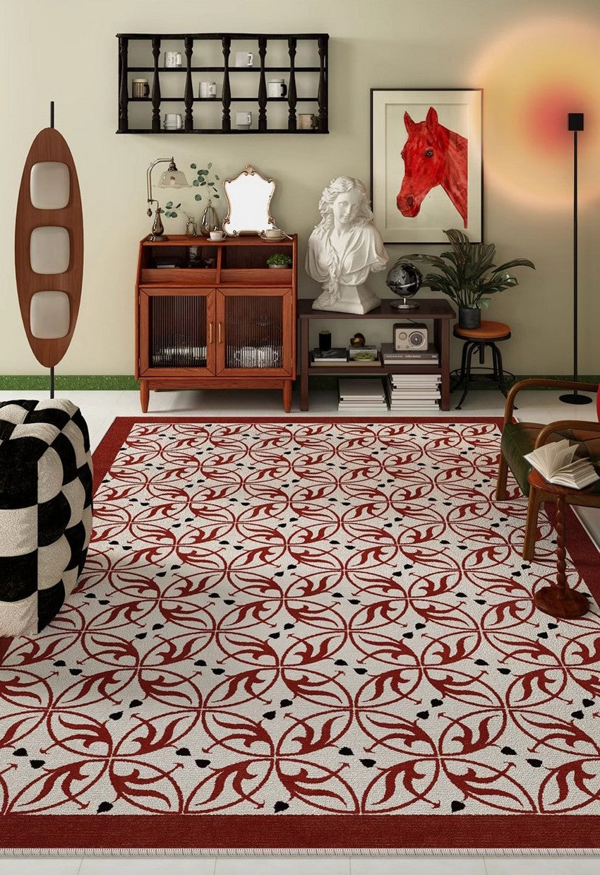 Dining Room Abstract Floor Rugs, Contemporary Area Rugs Next to Bed, Mid Century Flower Pattern Modern Rugs under Coffee Table-Silvia Home Craft