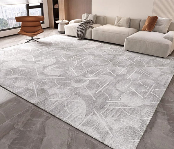 Abstract Gray Contemporary Modern Rugs for Living Room, Extra Large Modern Rugs for Bedroom, Geometric Modern Rug Placement Ideas for Dining Room-Silvia Home Craft