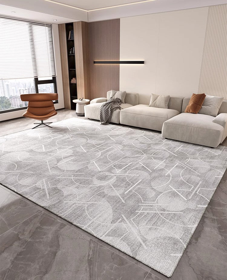 Abstract Gray Contemporary Modern Rugs for Living Room, Extra Large Modern Rugs for Bedroom, Geometric Modern Rug Placement Ideas for Dining Room-Silvia Home Craft