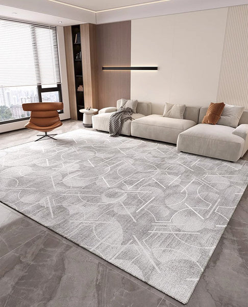 Abstract Gray Contemporary Modern Rugs for Living Room, Extra Large Modern Rugs for Bedroom, Geometric Modern Rug Placement Ideas for Dining Room-Silvia Home Craft