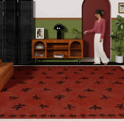 Dining Room Modern Red Rugs, Contemporary Modern Rugs for Bedroom, Modern Area Rugs under Sofa, Mid Century Area Rugs for Living Room-Silvia Home Craft