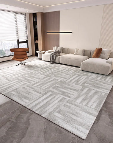 Extra Large Modern Rugs for Bedroom, Geometric Modern Rug Placement Ideas for Dining Room, Abstract Gray Contemporary Modern Rugs for Living Room-Silvia Home Craft