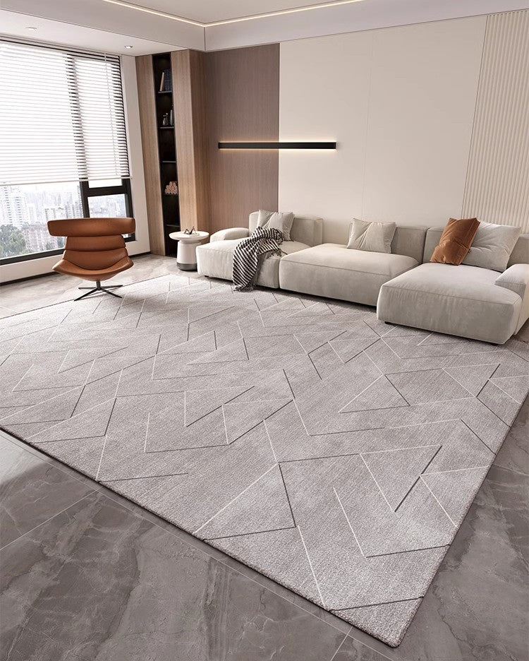 Large Modern Rugs for Bedroom, Abstract Gray Contemporary Modern Rugs for Living Room, Geometric Modern Rug Placement Ideas for Dining Room-Silvia Home Craft