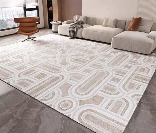 Abstract Large Modern Rugs for Bedroom, Living Room Abstract Gray Contemporary Modern Rugs, Geometric Modern Rug Placement Ideas for Dining Room-Silvia Home Craft