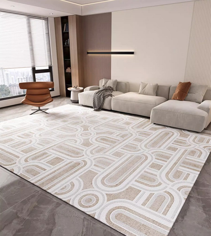 Abstract Large Modern Rugs for Bedroom, Living Room Abstract Gray Contemporary Modern Rugs, Geometric Modern Rug Placement Ideas for Dining Room-Silvia Home Craft