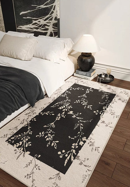 Contemporary Floor Carpets for Living Room, Large Modern Rugs for Sale, Dining Room Modern Rugs, Black Flower Pattern Geometric Modern Rugs in Bedroom-Silvia Home Craft