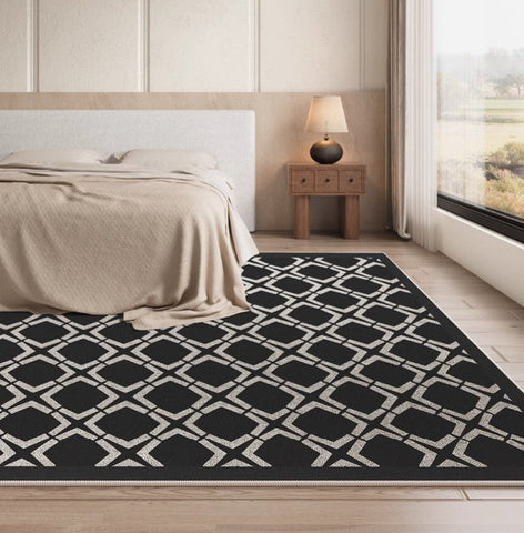 Abstract Contemporary Rugs for Bedroom, Modern Area Rugs under Sofa, Modern Black Rugs for Living Room, Dining Room Floor Rugs, Modern Carpets for Office-Silvia Home Craft