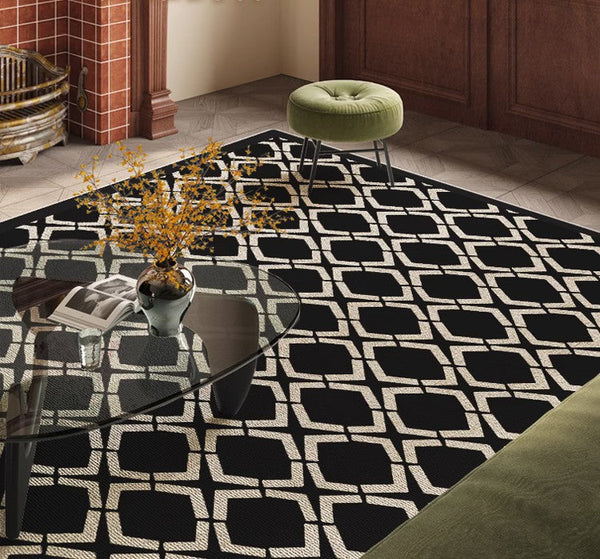 Modern Area Rugs under Sofa, Modern Black Rugs for Living Room, Abstract Contemporary Rugs for Bedroom, Dining Room Floor Rugs, Modern Carpets for Office-Silvia Home Craft