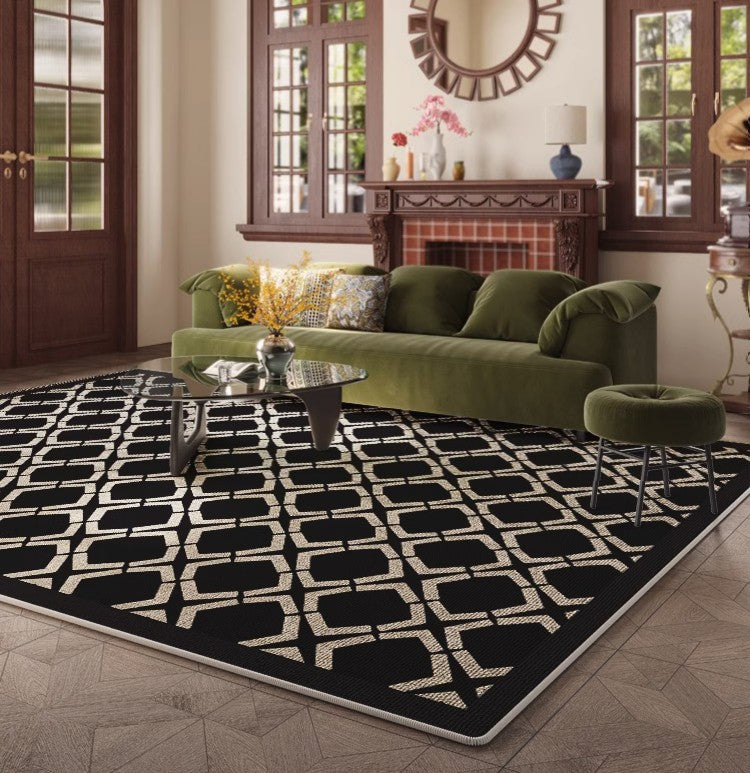 Modern Area Rugs under Sofa, Modern Black Rugs for Living Room, Abstract Contemporary Rugs for Bedroom, Dining Room Floor Rugs, Modern Carpets for Office-Silvia Home Craft