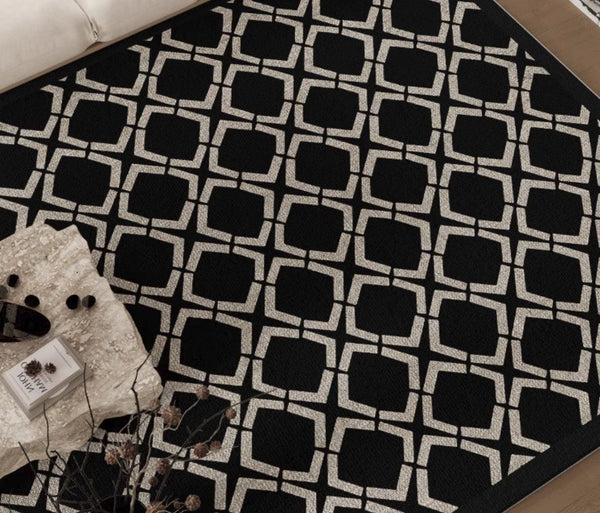 Modern Area Rugs under Sofa, Modern Black Rugs for Living Room, Abstract Contemporary Rugs for Bedroom, Dining Room Floor Rugs, Modern Carpets for Office-Silvia Home Craft