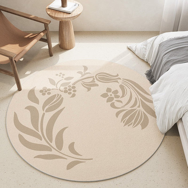 Modern Rugs under Coffee Table, Abstract Modern Round Rugs for Bedroom, Geometric Circular Rugs for Dining Room, Flower Pattern Contemporary Modern Rugs-Silvia Home Craft