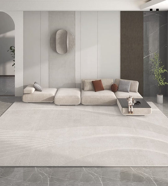 Contemporary Area Rugs for Bedroom, Living Room Modern Rugs, Modern Living Room Rug Placement Ideas, Grey Modern Floor Carpets for Dining Room-Silvia Home Craft