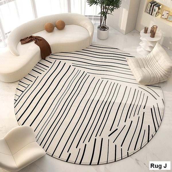 Round Modern Rugs for Living Room, Contemporary Modern Area Rugs for Bedroom, Geometric Round Rugs for Dining Room, Circular Modern Rugs under Chairs-Silvia Home Craft