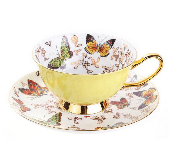 Creative Butterfly Ceramic Coffee Cups, Unique Butterfly Coffee Cups and Saucers, Beautiful British Tea Cups, Creative Bone China Porcelain Tea Cup Set-Silvia Home Craft