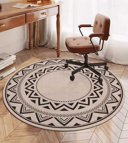 Modern Round Rugs for Bedroom, Circular Modern Rugs under Dining Room Table, Contemporary Round Rugs, Geometric Modern Rug Ideas for Living Room-Silvia Home Craft