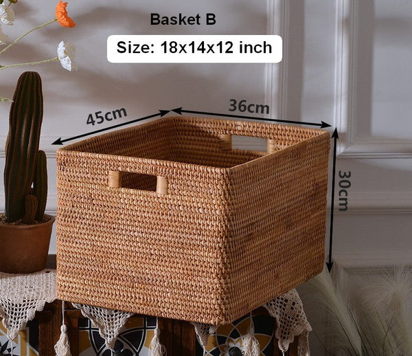 Oversized Rattan Storage Basket, Extra Large Rectangular Storage Basket for Clothes, Storage Baskets for Bathroom, Bedroom Storage Baskets-Silvia Home Craft