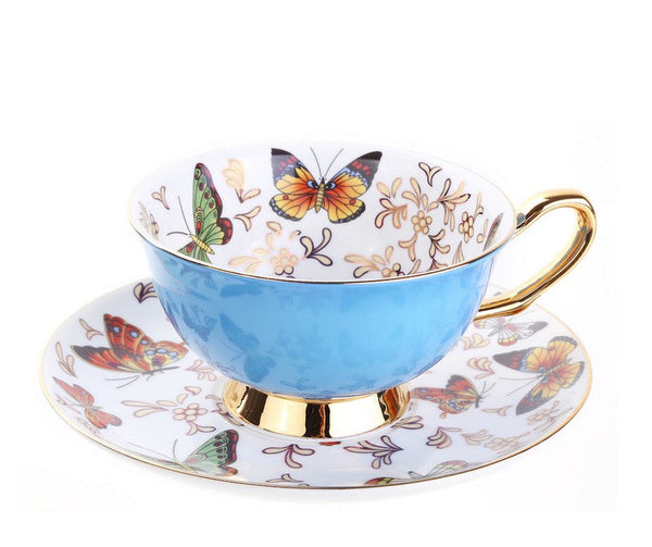 Creative Butterfly Ceramic Coffee Cups, Unique Butterfly Coffee Cups and Saucers, Beautiful British Tea Cups, Creative Bone China Porcelain Tea Cup Set-Silvia Home Craft