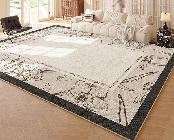 Unique Modern Rugs for Living Room, Large Modern Rugs for Bedroom, Flower Pattern Area Rugs under Coffee Table, Contemporary Modern Rugs for Dining Room-Silvia Home Craft