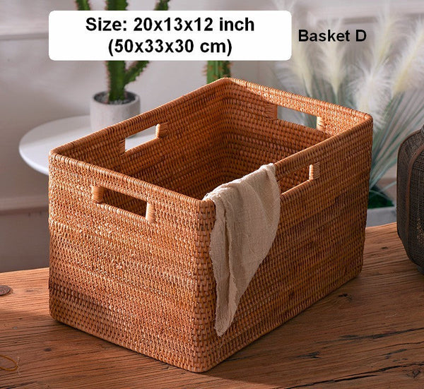 Oversized Rattan Storage Basket, Extra Large Rectangular Storage Basket for Clothes, Storage Baskets for Bathroom, Bedroom Storage Baskets-Silvia Home Craft