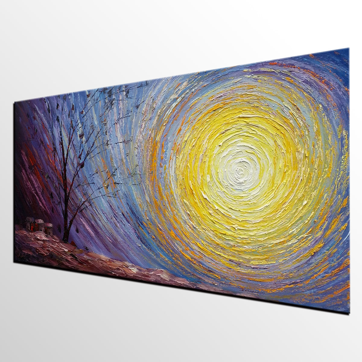 Tree Landscape Painting, Large Canvas Wall Art, Custom Modern Artwork, Heavy Texture Painting, Oil Painting-Silvia Home Craft