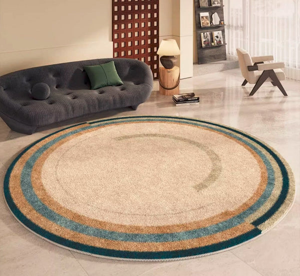 Modern Area Rugs under Coffee Table, Abstract Contemporary Round Rugs, Modern Rugs for Dining Room, Geometric Modern Rugs for Bedroom-Silvia Home Craft