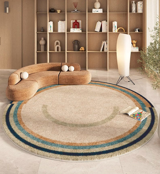 Modern Area Rugs under Coffee Table, Abstract Contemporary Round Rugs, Modern Rugs for Dining Room, Geometric Modern Rugs for Bedroom-Silvia Home Craft