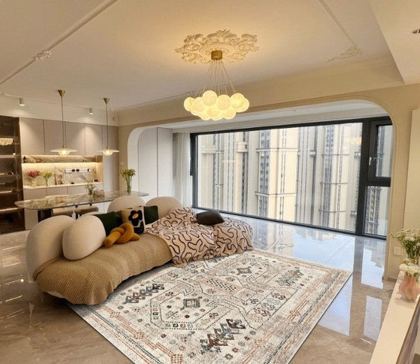 Modern Rugs for Living Room, Morocco Contemporary Rugs Next to Bed, Flower Pattern Contemporary Modern Rugs for Dining Room-Silvia Home Craft