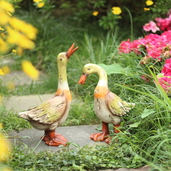 Large Duck Statues, Unique Wood Carving Statue for Garden, Creative Modern Statue for Garden Ornaments, Villa Outdoor Decor Gardening Ideas-Silvia Home Craft