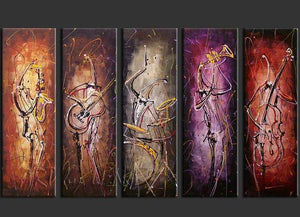 Modern Paintings for Living Room, 5 Piece Abstract Painting, Musician Painting, Music Painting, Acrylic Canvas Painting-Silvia Home Craft