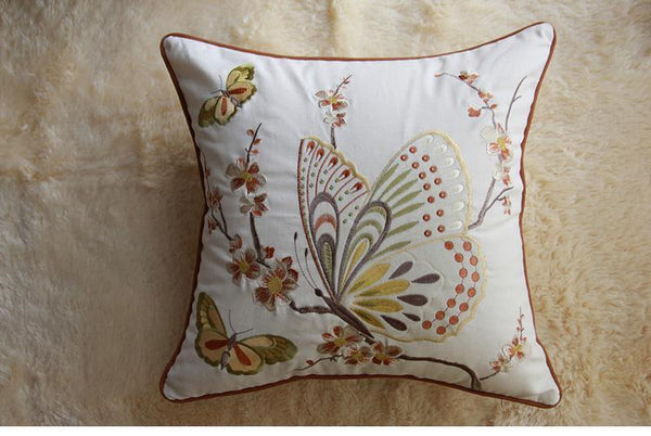 Butterfly Cotton and linen Pillow Cover, Decorative Throw Pillows for Living Room, Decorative Sofa Pillows-Silvia Home Craft