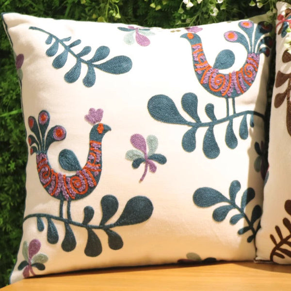 Farmhouse Embroider Cotton Pillow Covers, Love Birds Decorative Sofa Pillows, Cotton Decorative Pillows, Decorative Throw Pillows for Couch-Silvia Home Craft