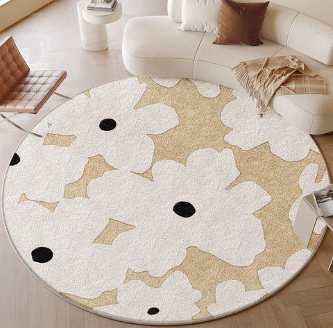 Circular Rugs for Dining Table, Abstract Contemporary Rugs for Bedroom, Modern Round Rugs under Coffee Table, Modern Cream Color Rugs for Living Room-Silvia Home Craft