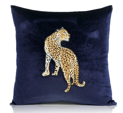 Modern Sofa Pillows, Contemporary Throw Pillows, Cheetah Decorative Throw Pillows, Blue Decorative Pillows for Living Room-Silvia Home Craft