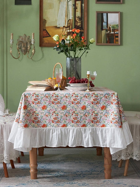 Extra Large Rectangle Tablecloth for Dining Room Table, Natural Spring Flower Farmhouse Table Cloth, Flower Pattern Cotton Tablecloth, Square Tablecloth for Round Table-Silvia Home Craft