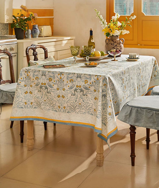 Large Modern Rectangle Tablecloth for Dining Table, Rabbit Pigeon Pattern Table Covers for Round Table, Farmhouse Table Cloth for Oval Table, Square Tablecloth for Kitchen-Silvia Home Craft