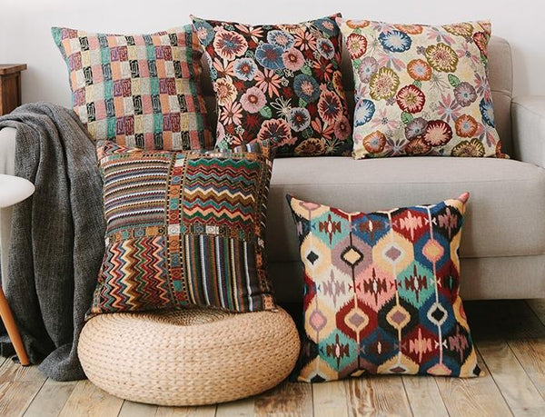 Geometric Pattern Chenille Throw Pillow for Couch, Bohemian Decorative Sofa Pillows, Decorative Throw Pillows for Living Room-Silvia Home Craft