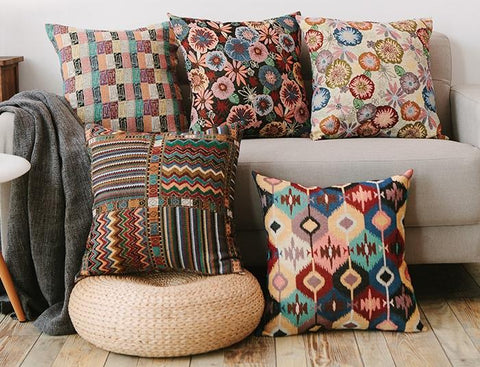 Large Decorative Throw Pillows, Bohemian Decorative Sofa Pillows, Geometric Pattern Chenille Throw Pillow for Living Room-Silvia Home Craft