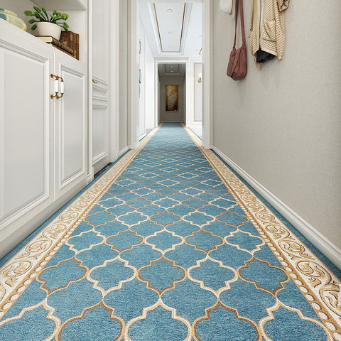 Entryway Runner Rugs, Easy Care Entrance Hallway Runners, Modern Extra Long Hallway Runners, Long Narrow Runner Rugs, Washable Kitchen Runner Rugs, Blue Hallway Runners-Silvia Home Craft