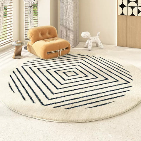 Abstract Contemporary Round Rugs for Bedroom, Geometric Modern Rug Ideas for Living Room, Thick Round Rugs for Dining Room-Silvia Home Craft