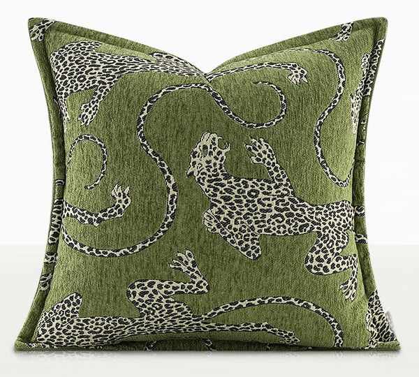 Green Decorative Pillow Covers, Large Modern Sofa Pillow Cases, Cheetah Modern Pillows for Couch, Abstract Decorative Throw Pillows for Living Room-Silvia Home Craft